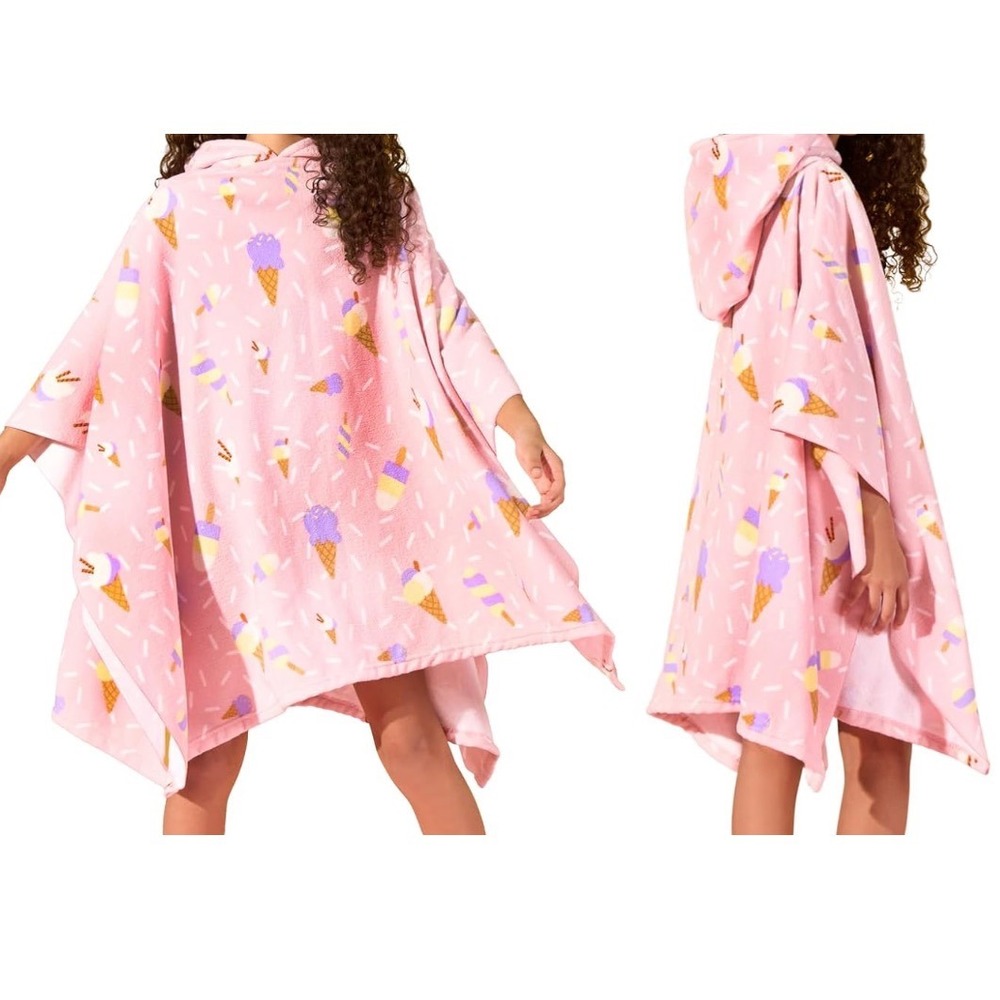 DREAMSCENE Hooded Poncho Towel KIDS PINK ICE CREAM Pool Beach Bath Robe GIRLS
